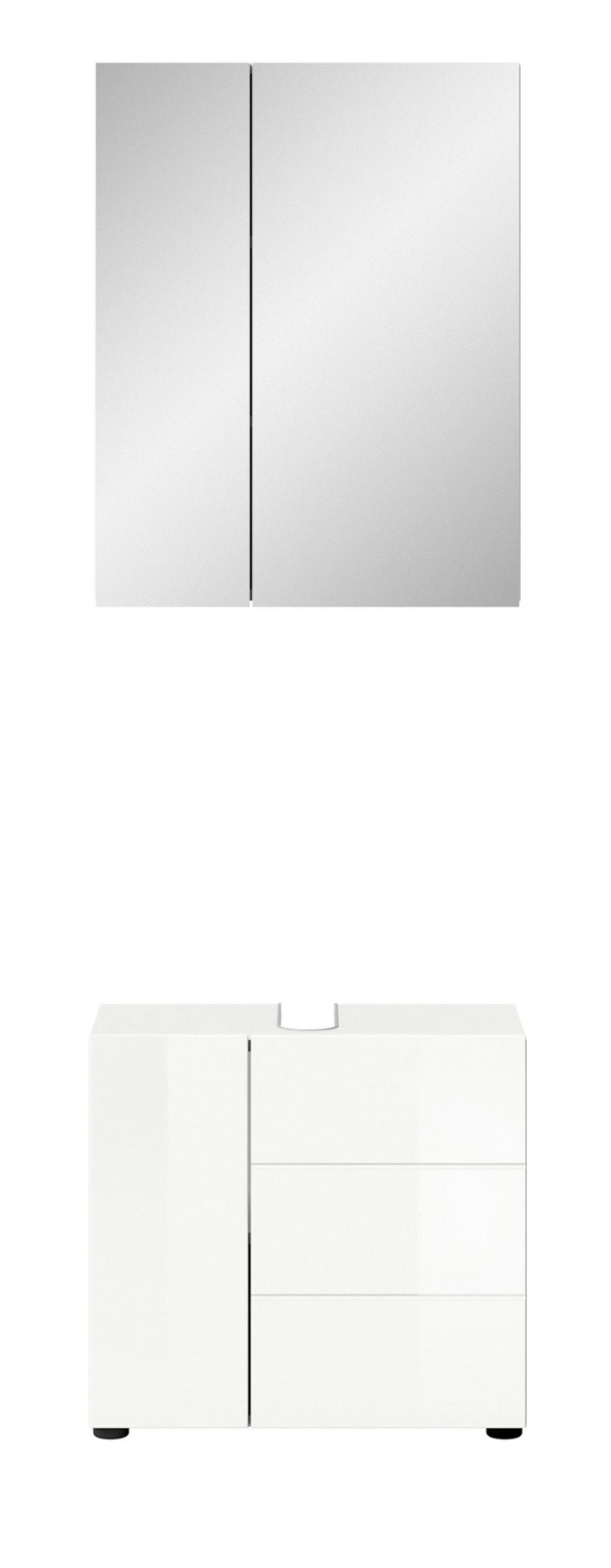 BADMÖBEL-SET 2-teilig weiß Hochglanz, Badkombination 60 x 190 cm - Weiß Hochglanz, Glas/Holzwerkstoff (60/190/34cm) - Inn.Furn