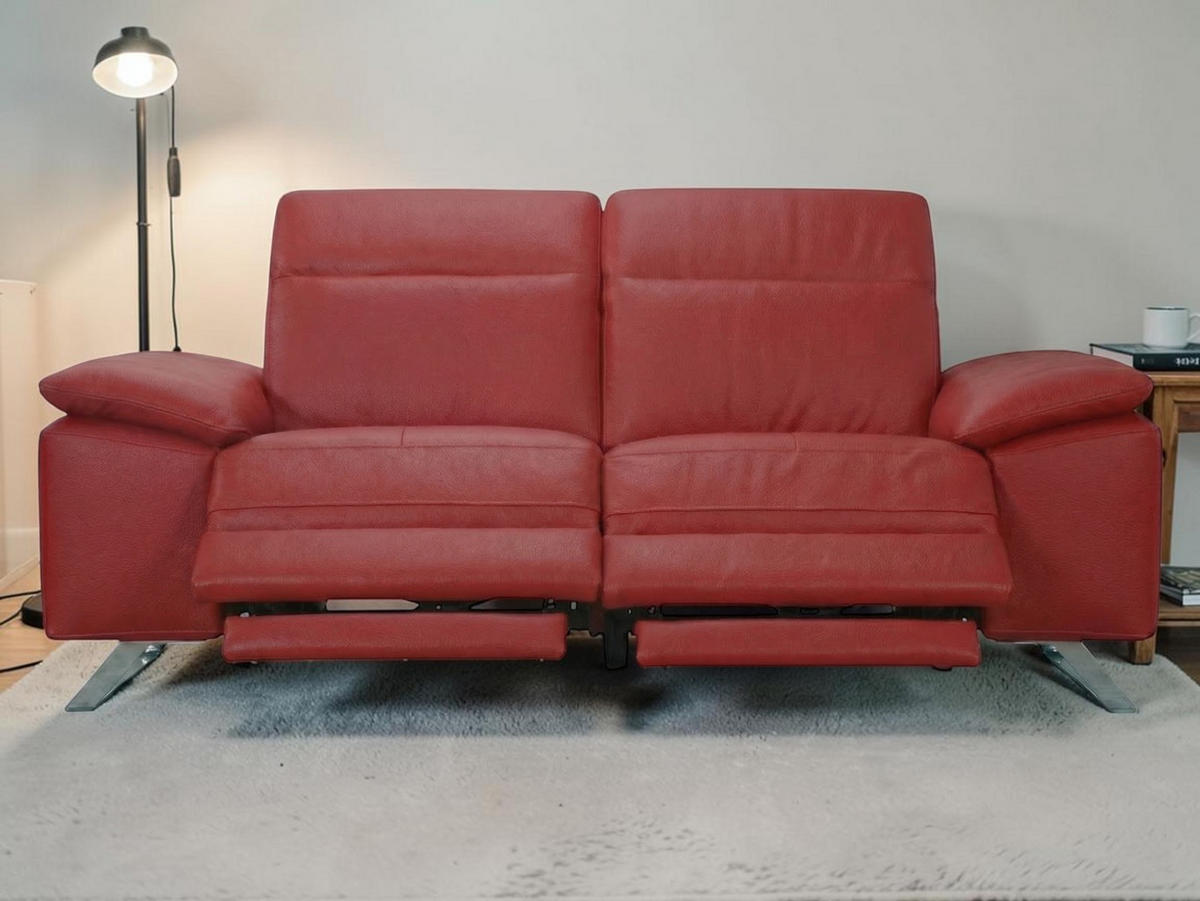 3-SITZER Sofa Genius Echtleder mit 2 x Relaxfunktion Rot - Rot, Leder/Metall (220/80/104cm)