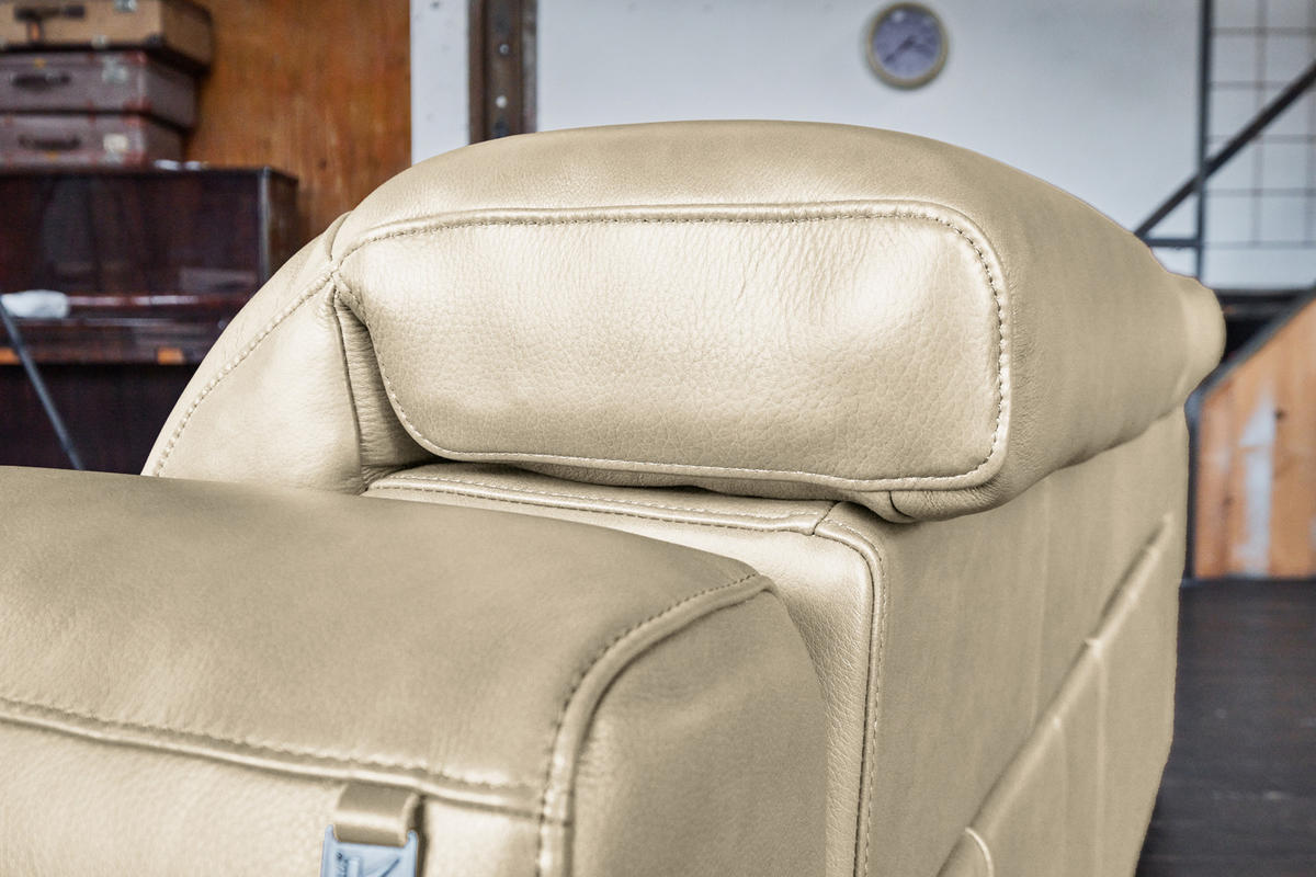 SOFA FINN Cremeweiß Leder - Creme/Schwarz, Leder/Kunststoff (210/80/107cm) - KAWOLA