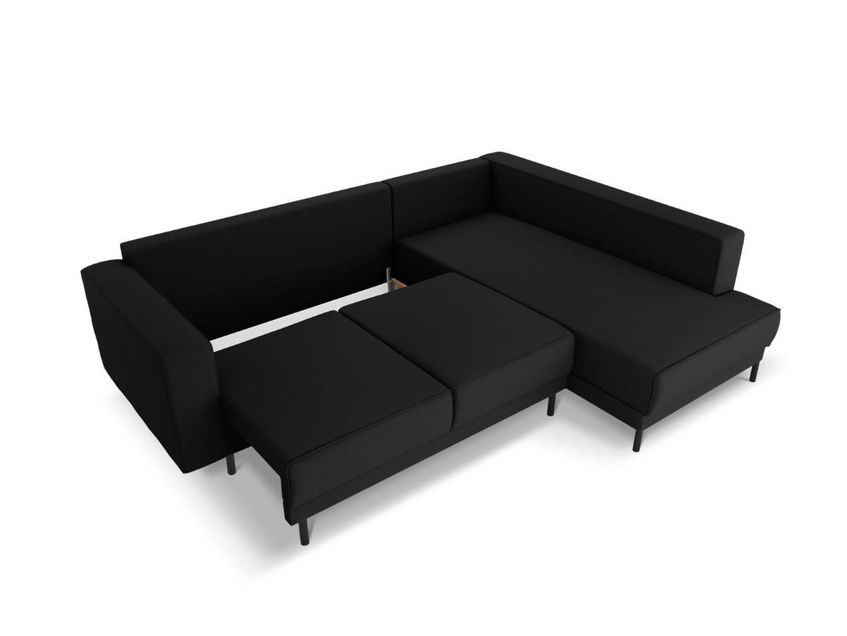 AUSKLAPPBARES-ECKSOFA rechts Caro aus strukturiertem Stoff schwarz 5 Sitzplätze - Schwarz, Textil (187/247cm) - Micadoni