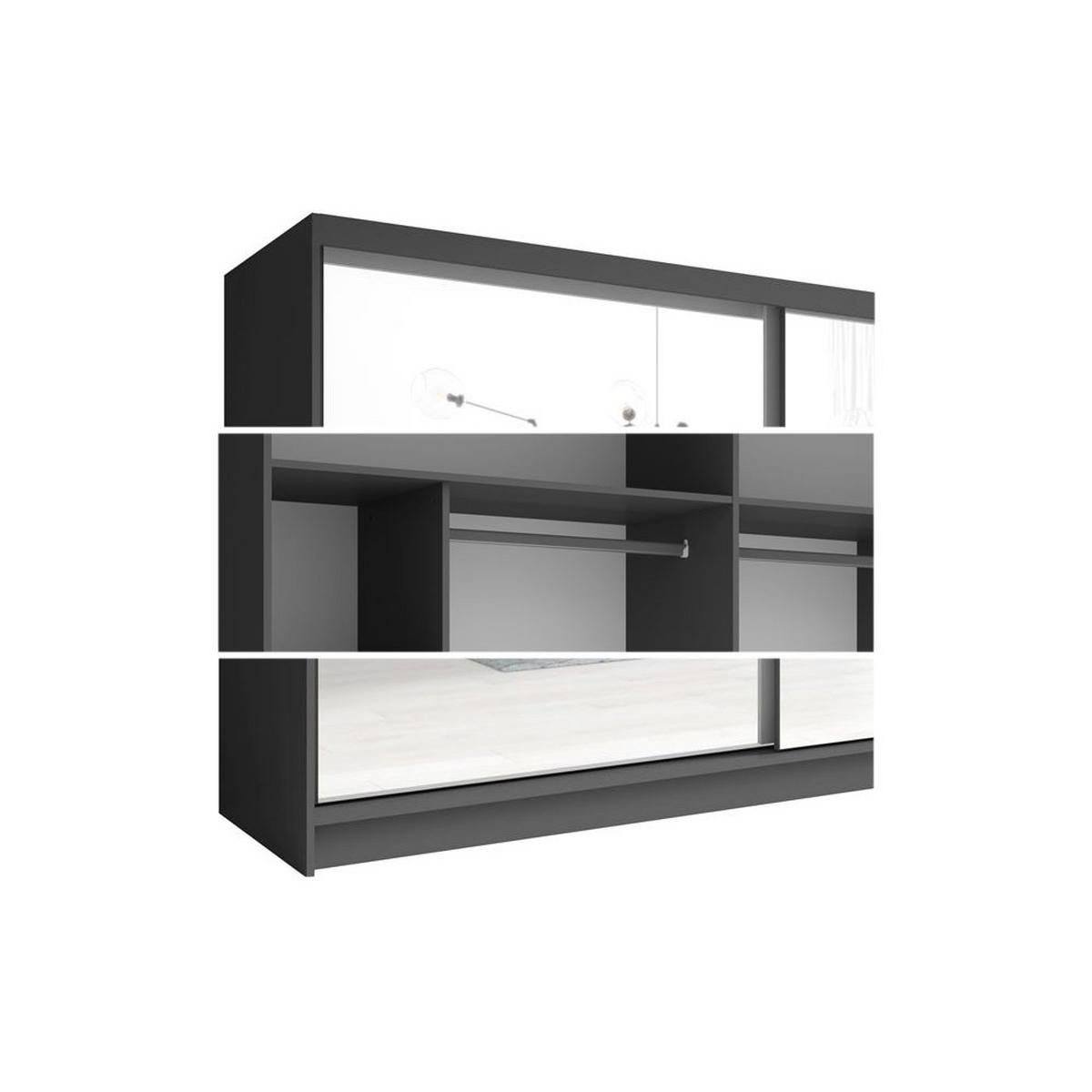 SCHIEBETÜRENSCHRANK Fino graphit 230 / 62 / 215cm - Weiß/Grau, Holz/Holzwerkstoff (230/215/62cm) - Feldmann-Wohnen