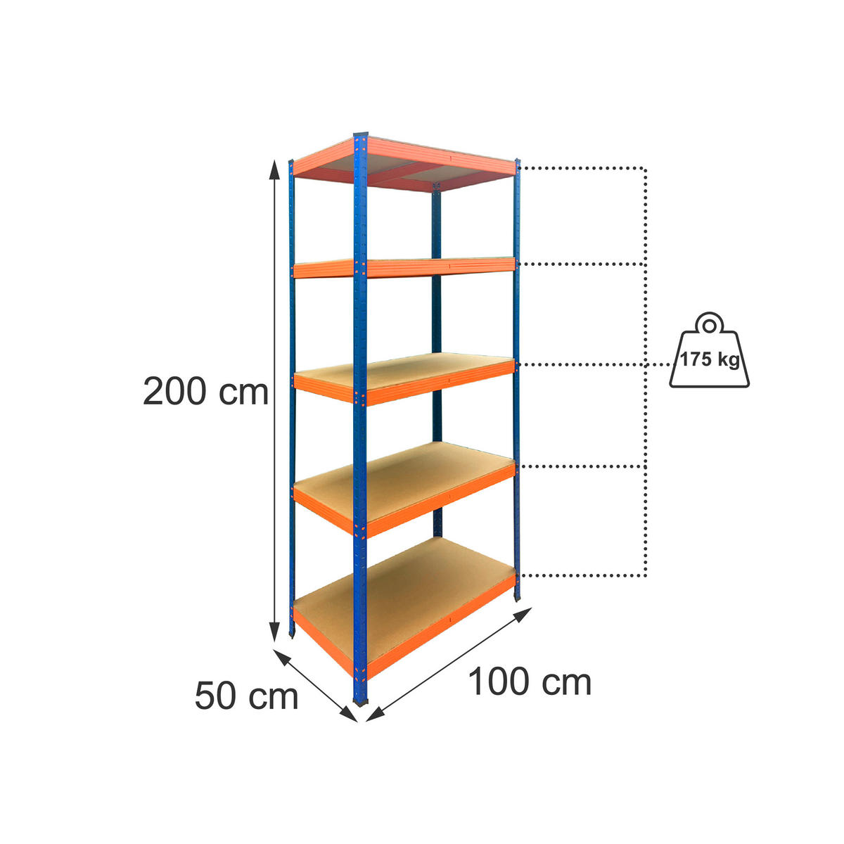 ETAJERĂ albastru portocaliu 5 polițe metal 200 cm - multicolor, material plastic/compozit lemnos (100/200/50cm) - Relaxdays