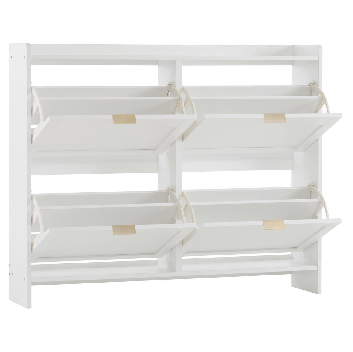 SCHUHSCHRANK 110/24/90 cm in Weiß mit 4 Klappenfächern und offenen Ablagen - Weiß, Holzwerkstoff (110/90/24cm) - Flora Grace