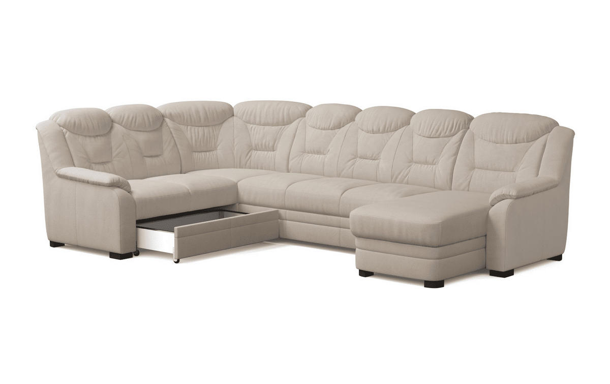 WOHNLANDSCHAFT mit Schlaffunktion und Bettkasten – weiches Chenille-Gewebe - Sandfarben/Beige, Holz/Kunststoff (330/99/211cm) - Cotta