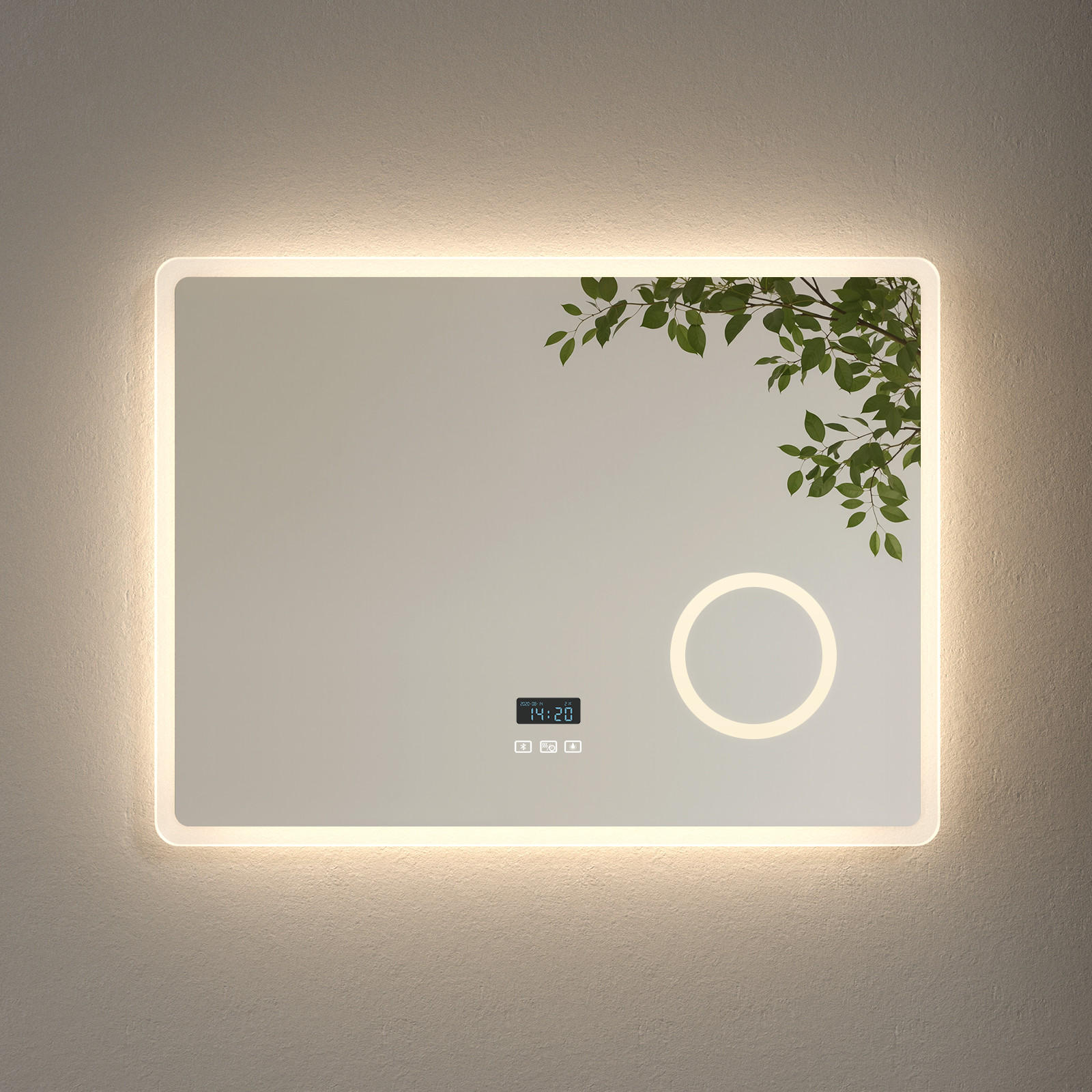 BADSPIEGEL mit 3-Tasten-Bluetooth Beleuchtung mit Integriertem Schminkspiegel 80/60 cm - Weiß, Glas (60/3.5/80cm) - EMKE