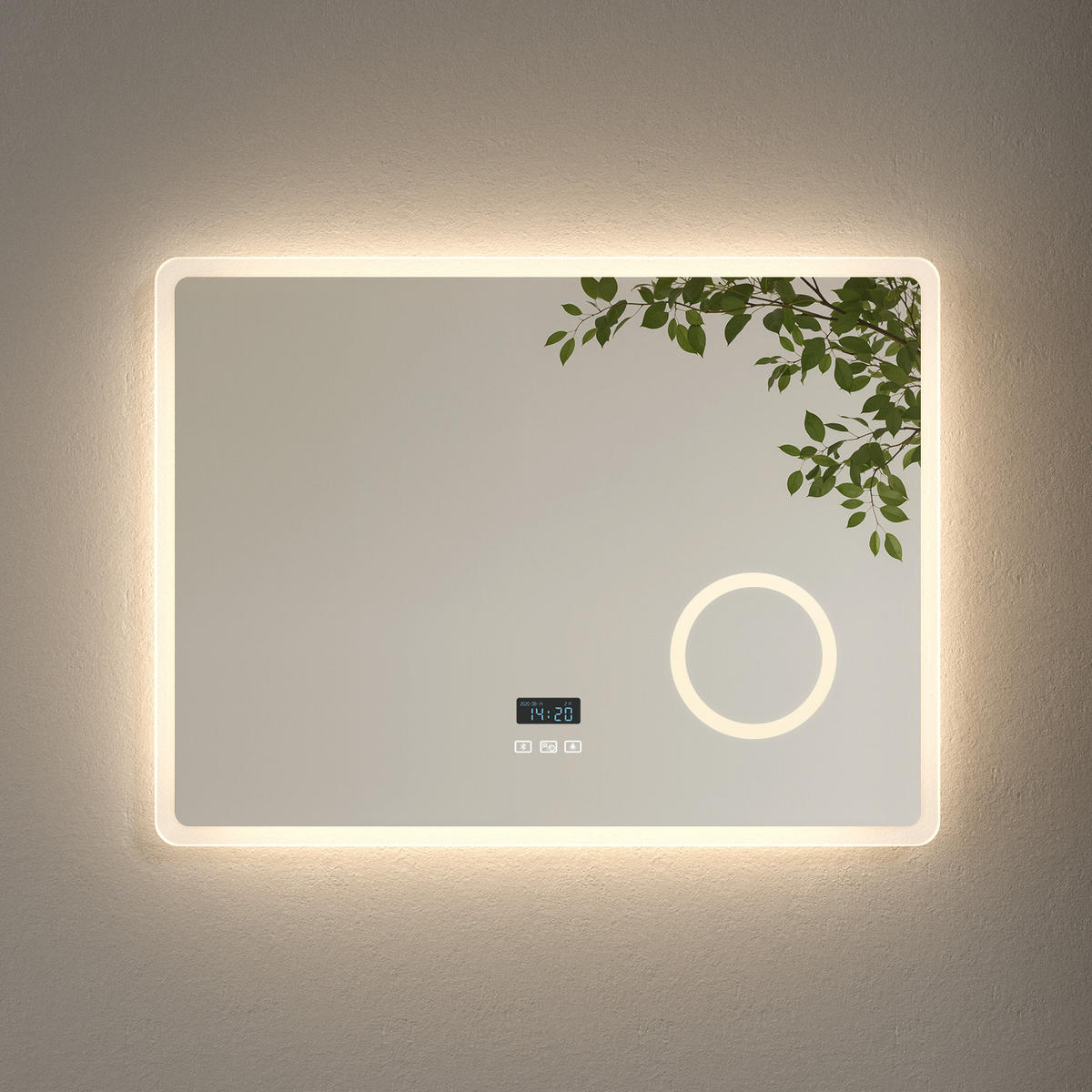 BADSPIEGEL mit 3-Tasten-Bluetooth Beleuchtung mit Integriertem Schminkspiegel 80/60 cm - Weiß, Glas (60/3.5/80cm) - EMKE