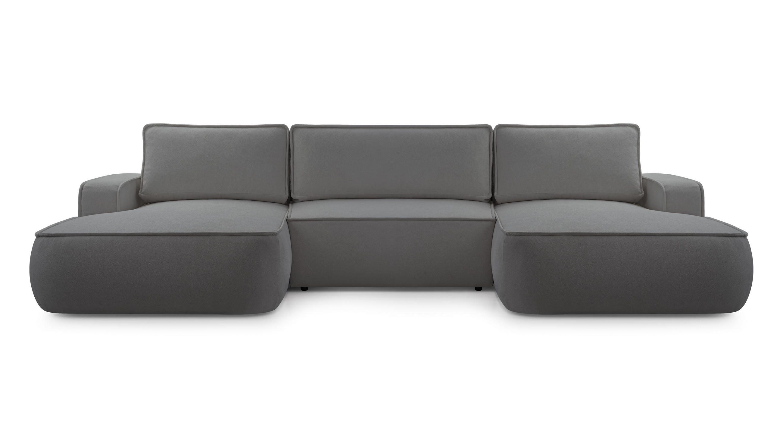 WOHNLANDSCHAFT SOLO Grau Boucle-Stoff mit Schlaffunktion - Grau, Holz (364/87/168cm) - MASSENO