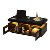 COUCHTISCH aus Spanplatte 100x50x43 cm Schwarz mit App-gesteuerter LED, Steckdose und USB-Anschluss - Schwarz, Holzwerkstoff (100/50/43cm) - IVMEU