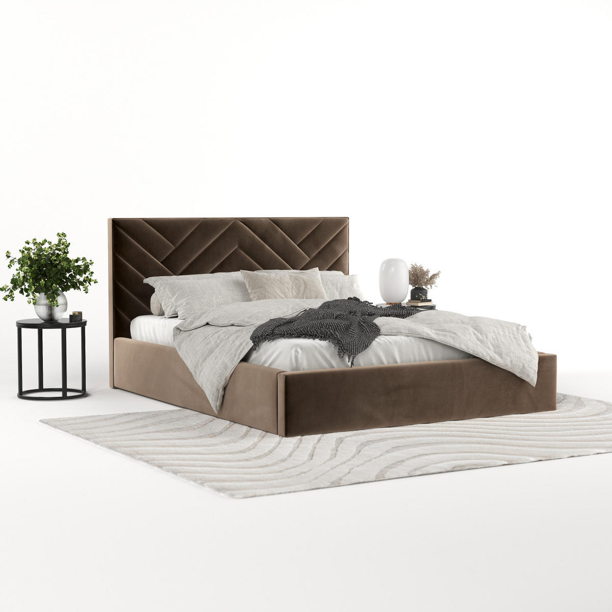 POLSTERBETT Arco 180/200 cm Braun im Paros Stoff - Schwarz/Naturfarben, Holz/Holzwerkstoff (180/200cm) - AltaBeds