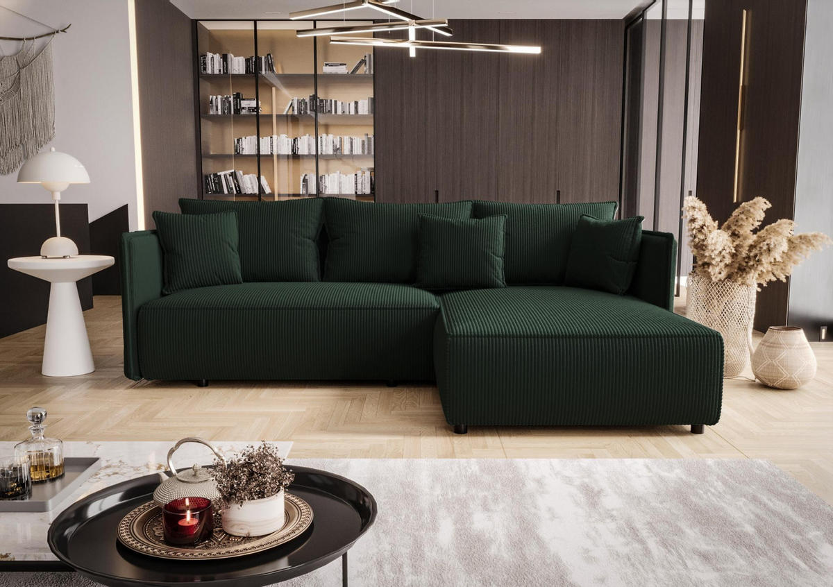 ECKSOFA mit Schlaffunktion MILANO R Poso 014 Rechts - Grün, Textil (245/185cm) - Bedante