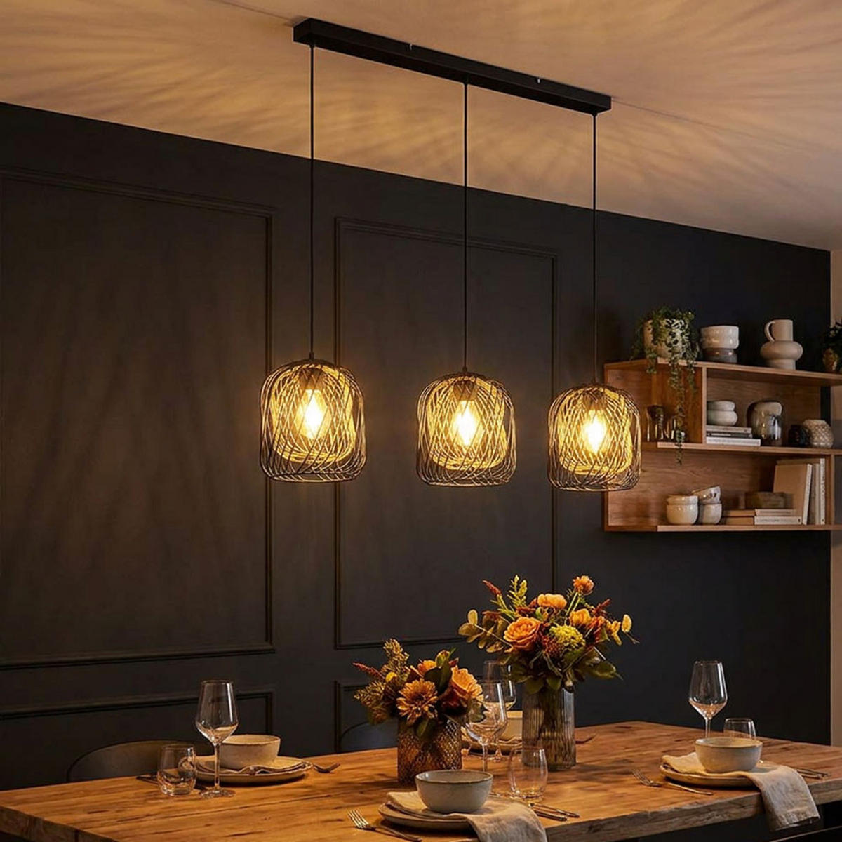 LED HÄNGELEUCHTE Schwarz Gold Metall - Schwarz, Glas (84/18/150cm) - Globo Lighting