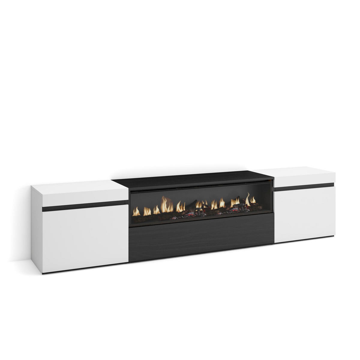 LOWBOARD Elektrokamin, weiß, schwarz, 200/35/45cm - Schwarz/Weiß, Holzwerkstoff (200/45/35cm) - Skraut Home