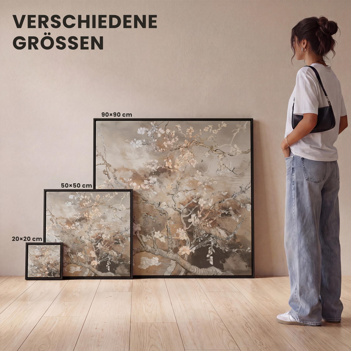 LEINWAND Bilder mit Rahmen - Mandelblüte - Kunst - Van Gogh - Beige - Abstrakt - 20x20 - Braun, Textil (20/20cm) - MuchoWow
