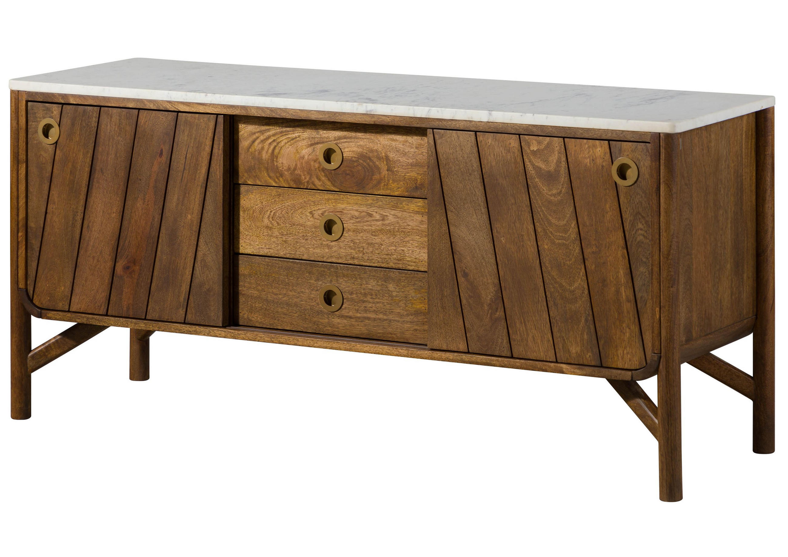 SIDEBOARD Mango 140x45x65 braun geölt / echter Marmor LOS ANGELES #08 - Braun, Holz (140/65/45cm) - Massivmoebel24