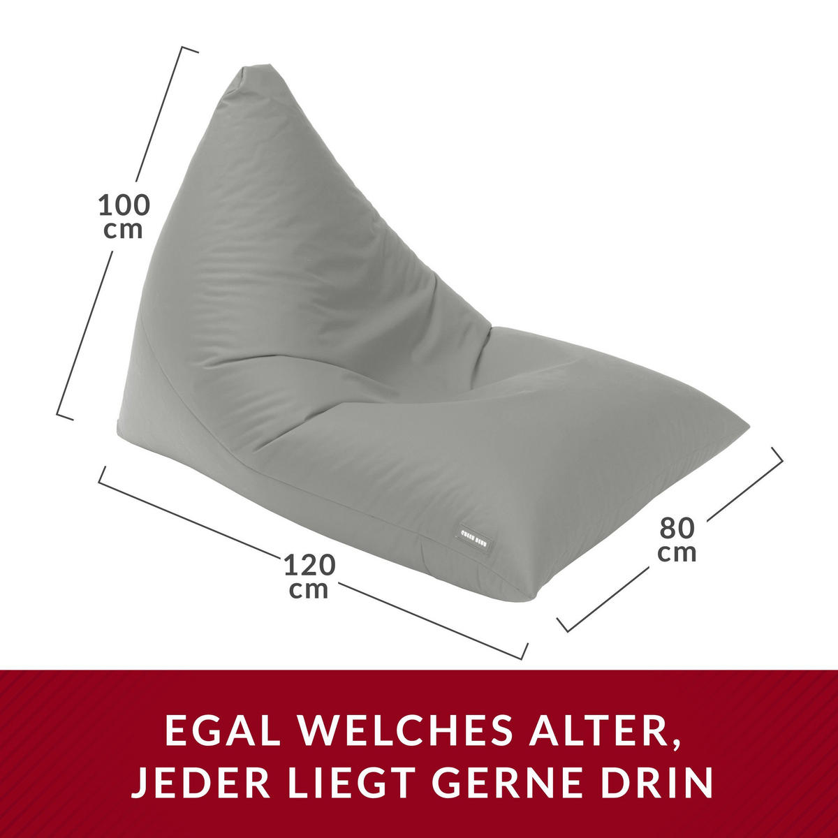 OUTDOOR SITZSACK Triangle 150x100x100cm - Hellgrau, Textil (100/100/150cm) - Green Bean