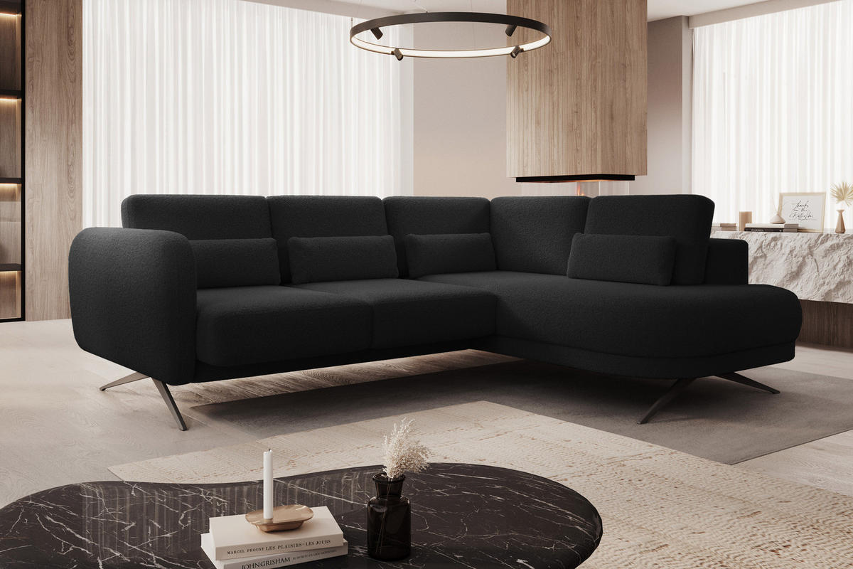 ECKSOFA ILUSIO L 250x205cm, Schlaffunktion, Schwarz, Rechts - Schwarz, Holz/Textil (248/205cm) - DomoHome
