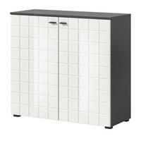 KOMMODE weiß Hochglanz, grau 92 cm, Sideboard mit 6 Fächern - Weiß Hochglanz/Schwarz, Holzwerkstoff/Kunststoff (92/86/37cm) - Inn.Furn