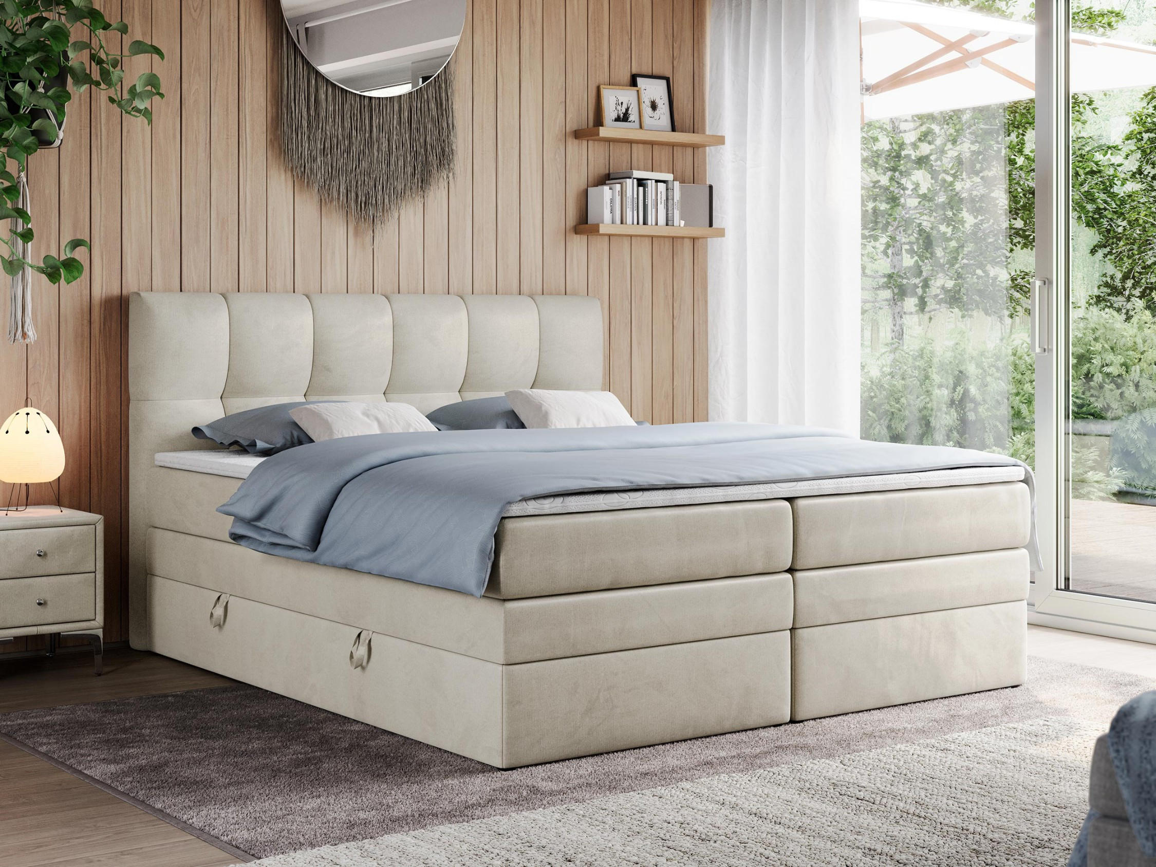 BOXSPRINGBETT ALVIN KING 200/200 Beige Velvet - H3 - Beige, Holz/Textil (200/200cm) - MKS