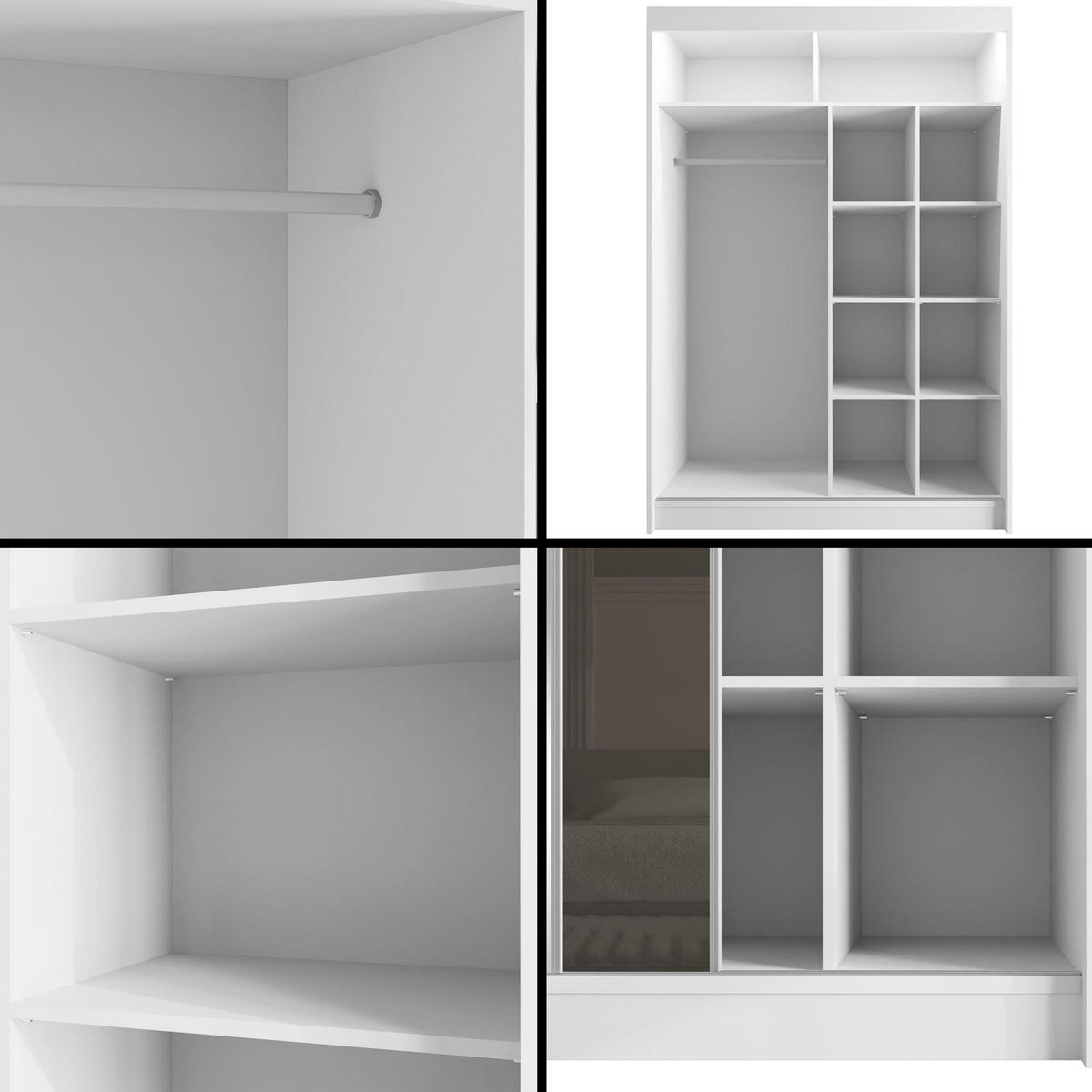 KLEIDERSCHRANK VESLI mit LED - 150 cm - Weiß|Grau - Weiß/Grau, Holzwerkstoff (150/215/61cm) - ALTDECOR