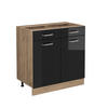 KÜCHENUNTERSCHRANK R-Line Schwarz Hochglanz 80 cm ohne AP - Honigeiche/Schwarz Hochglanz, Holzwerkstoff (80/81.6/46cm) - Vicco