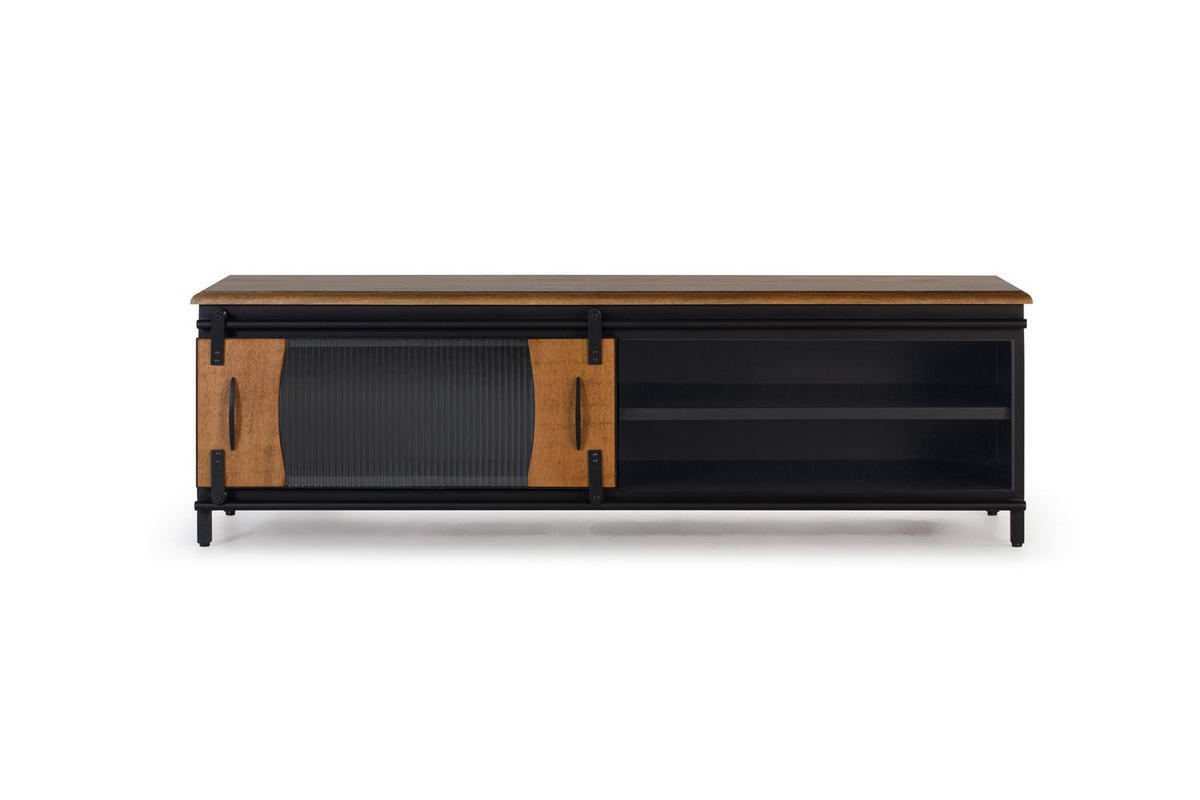 TV-SCHRANK aus Mangoholz und Metall - Schwarz, Holz (160/50/40cm) - Giner y Colomer