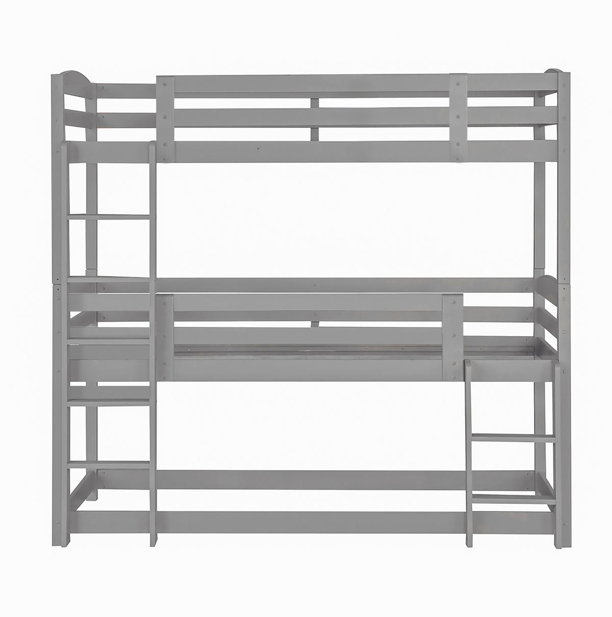 DREIFACH-ETAGENBETT aus Kiefernholz 90x200 cm Grau mit zwei Leitern - Grau, Holzwerkstoff (90/200cm) - IVMEU