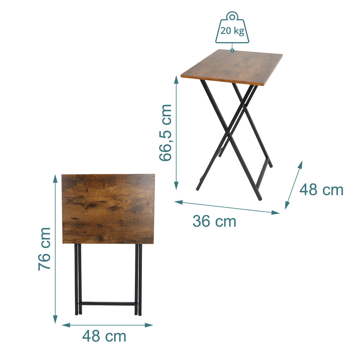 BEISTELLTISCH Vintagebraun klappbar - Braun, Holzwerkstoff/Metall (36/48/66.5cm) - Relaxdays