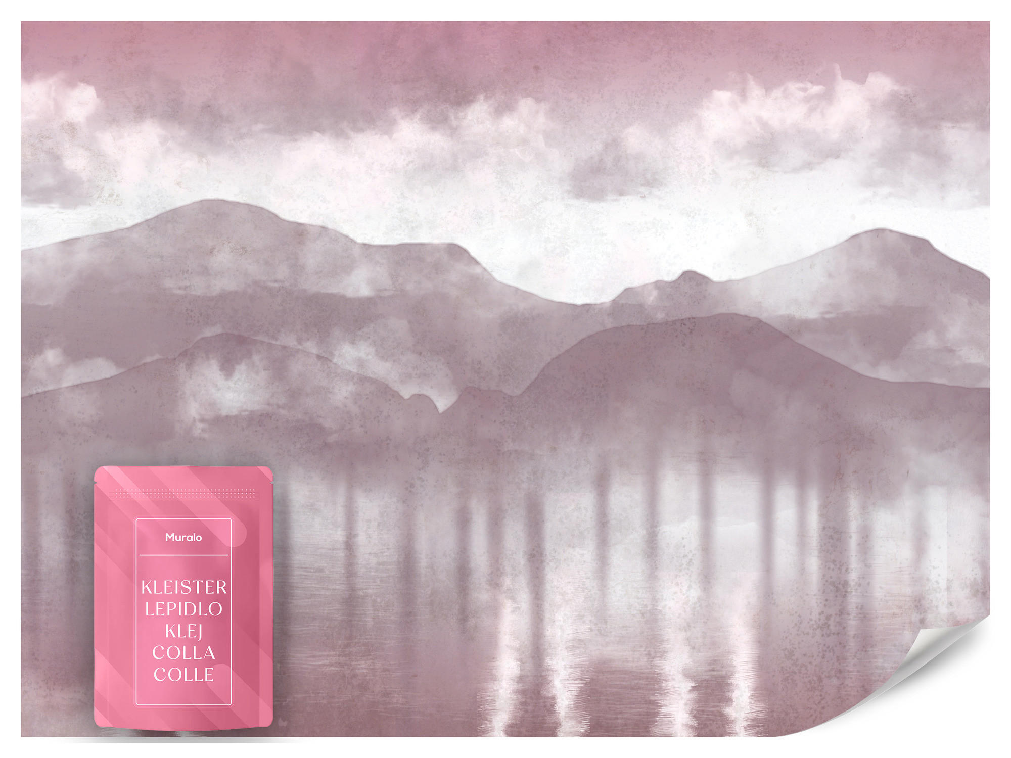 FOTOTAPETE Neblige violette Landschaft Berge 150x105 - Violett/Rosa, Papier (150/105cm) - Muralo