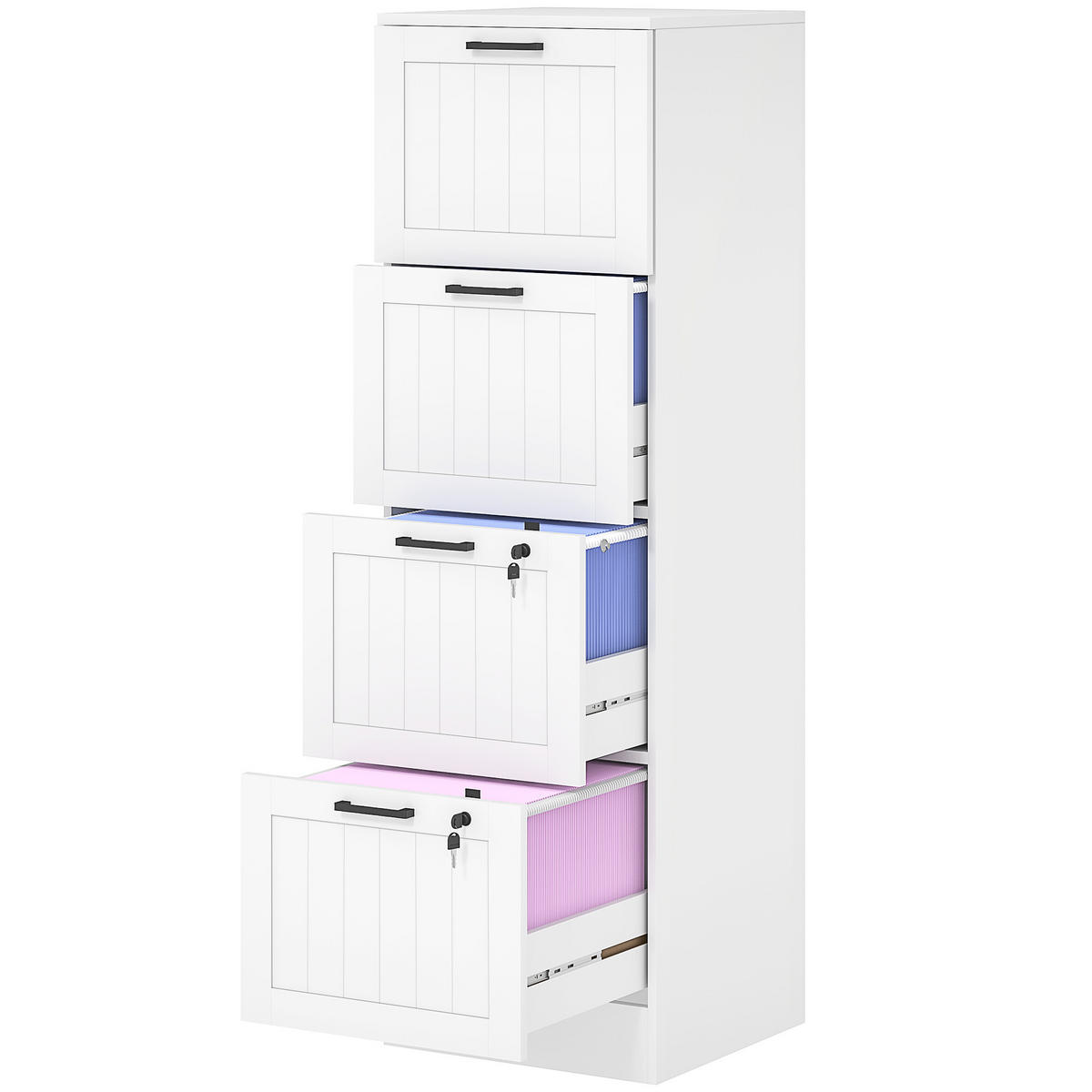 AKTENSCHRANK DE-14477 4 abschließbare Schubladen mit Hängeakten Weiß - Weiß, Holzwerkstoff (40/131/40cm) - ComfortXL