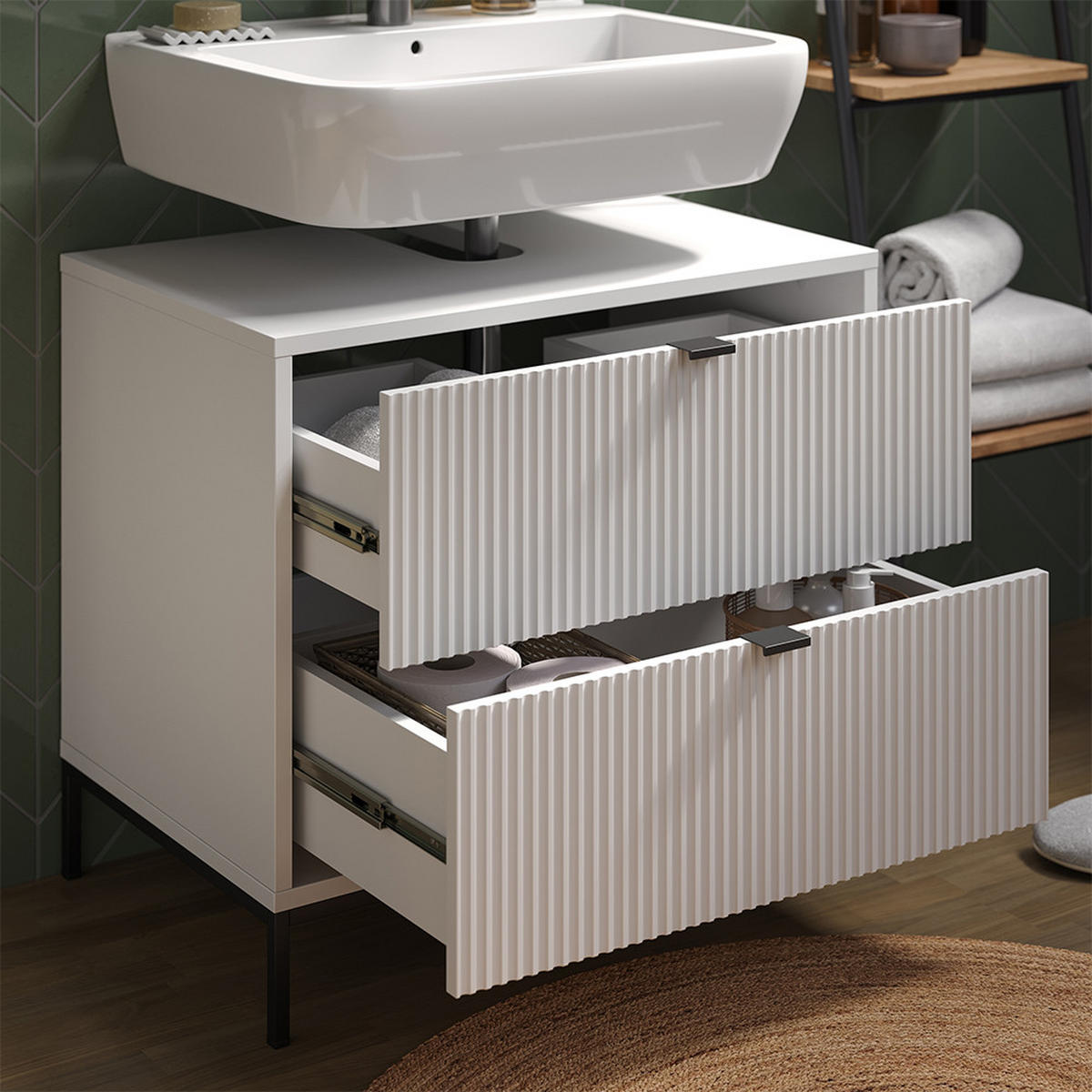 WASCHBECKENUNTERSCHRANK Eliza Weiß 70 x 63 cm mit 2 ausziehbaren Schubladen - Weiß, Holzwerkstoff (70/63/45.1cm) - Vicco