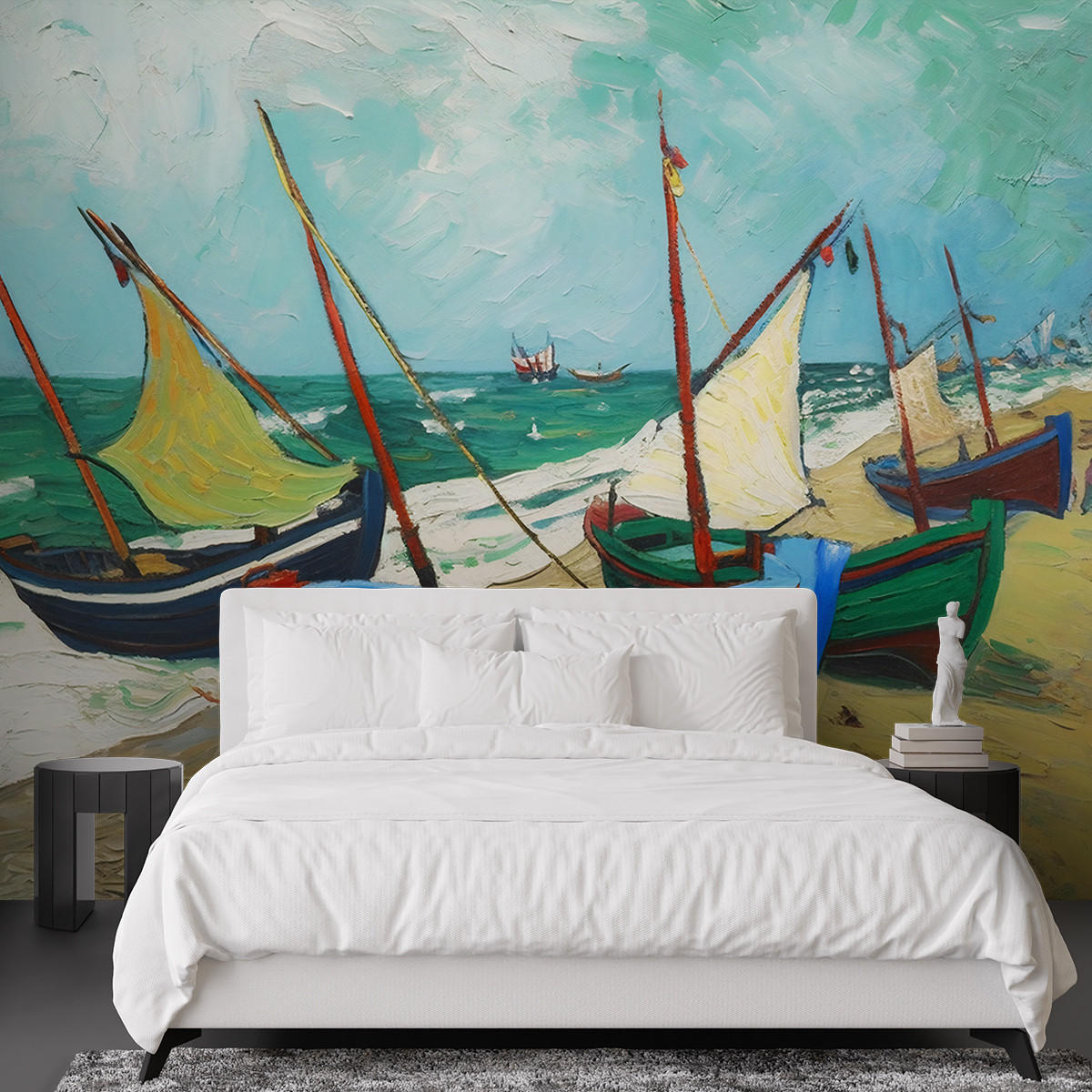 FOTOTAPETE, Fischerboote am Strand - V. van Gogh - Orange, Papier (300/210cm) - Feeby