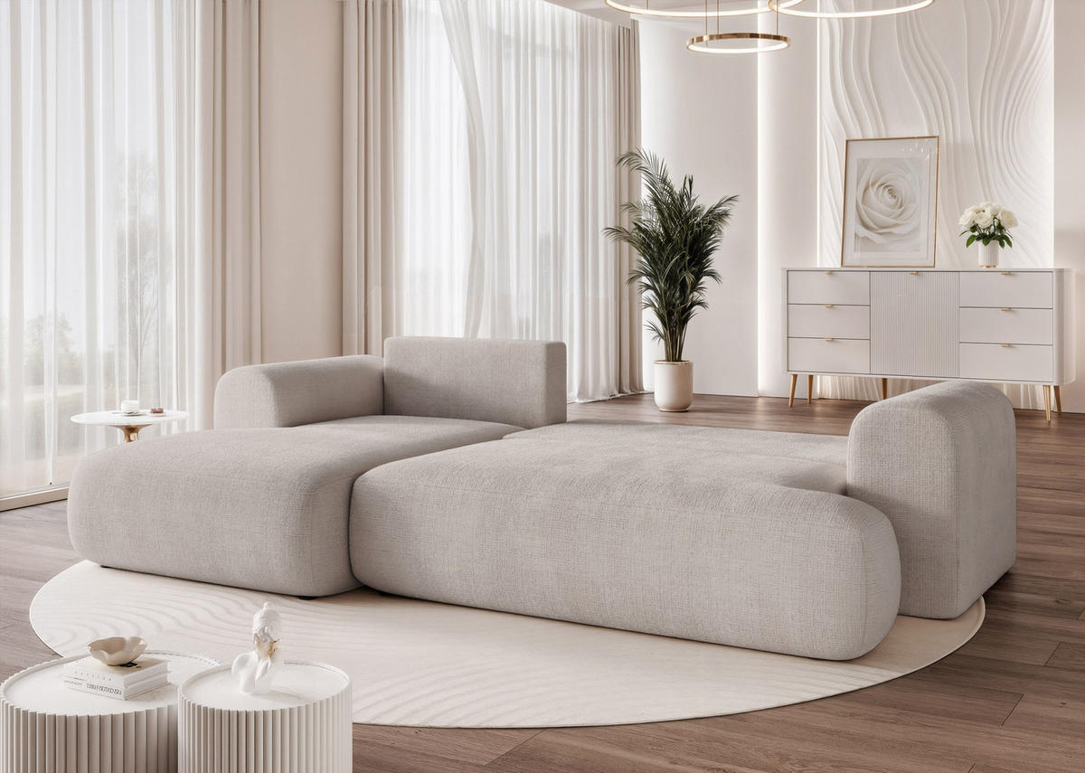ECKSOFA BLOOM mit Schlaffunktion und Bettkasten Hellgrau - Hellgrau, Holzwerkstoff/Kunststoff (263/150cm) - Idohome