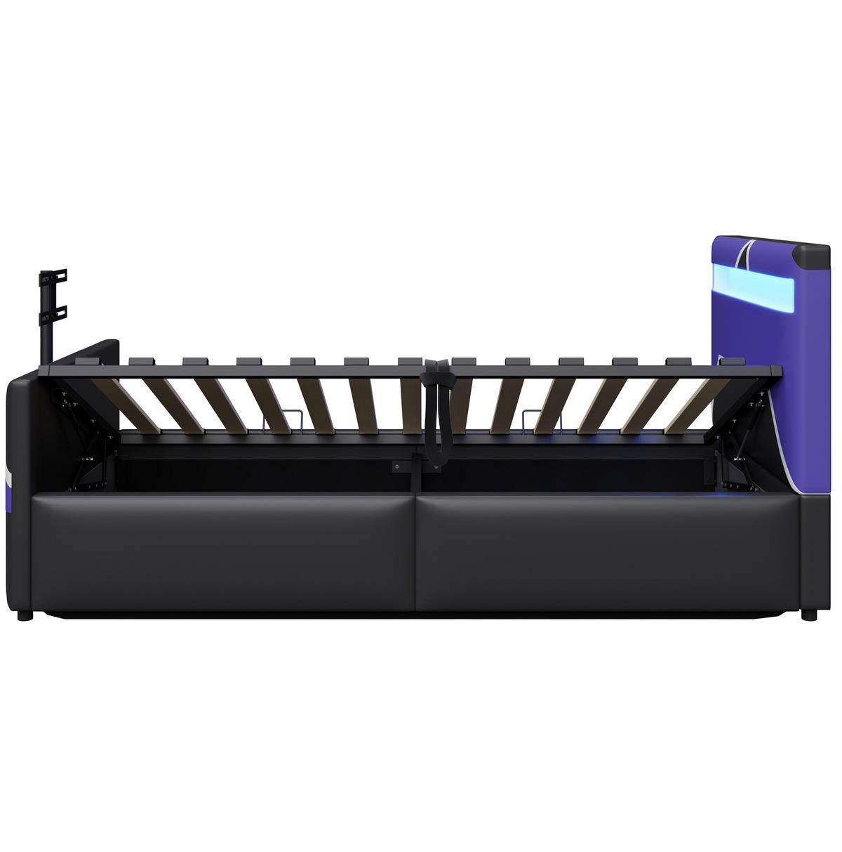 KINDEREINZELBETTEN aus Kunstleder 90x200 cm in Schwarz mit LED & TV-Halterung - Schwarz, Leder (90/200cm) - Modfu