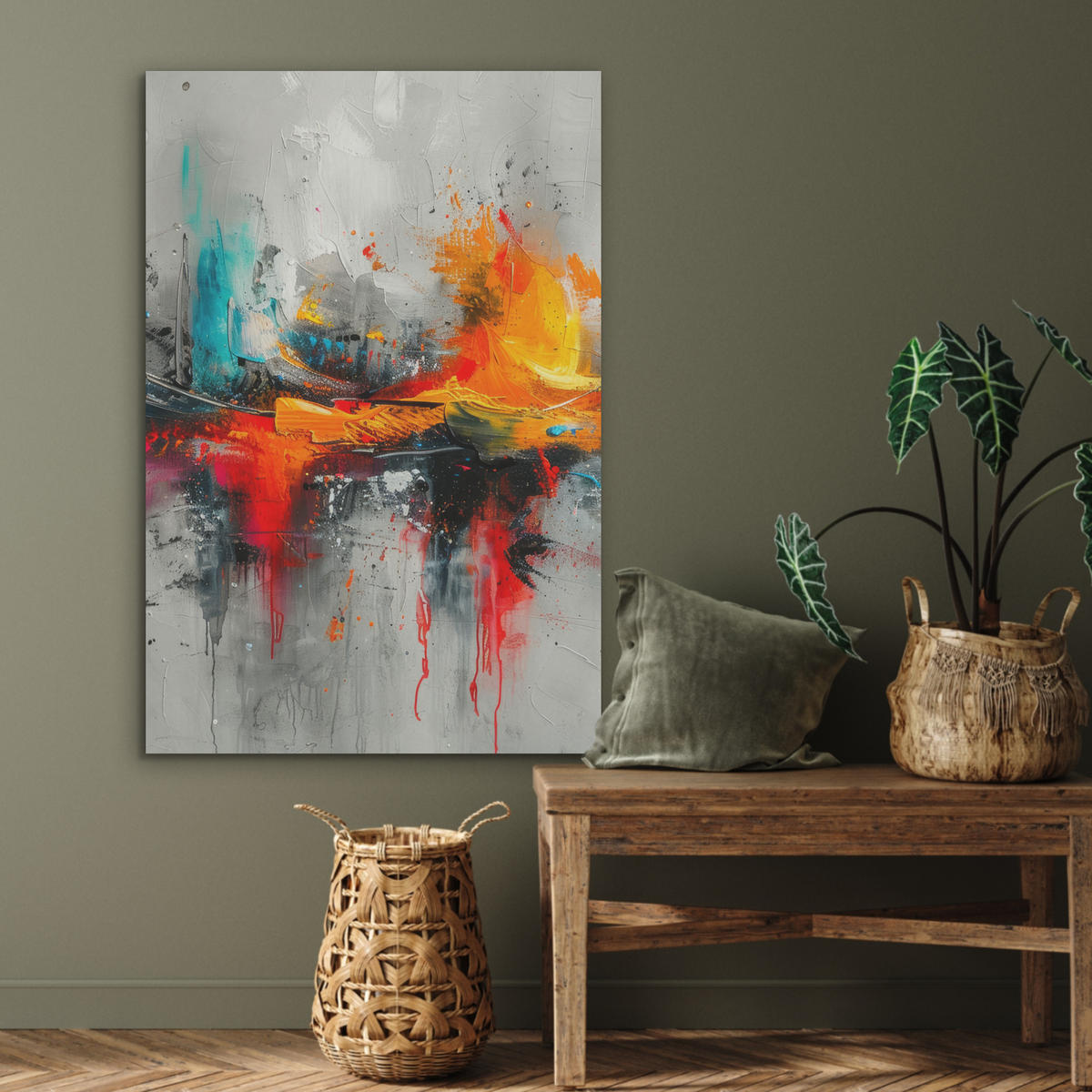 AKUSTIKPANEEL Moderne Kunst - Orange - Grau - Abstrakt 70x100 cm - Hellgrau, Textil (70/0.9/100cm) - MuchoWow