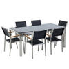 GARTENMÖBEL SET 6-Sitzer Glasplatte schwarz Textilbespannung schwarz Grosseto - Silberfarben/Schwarz, Glas - Beliani