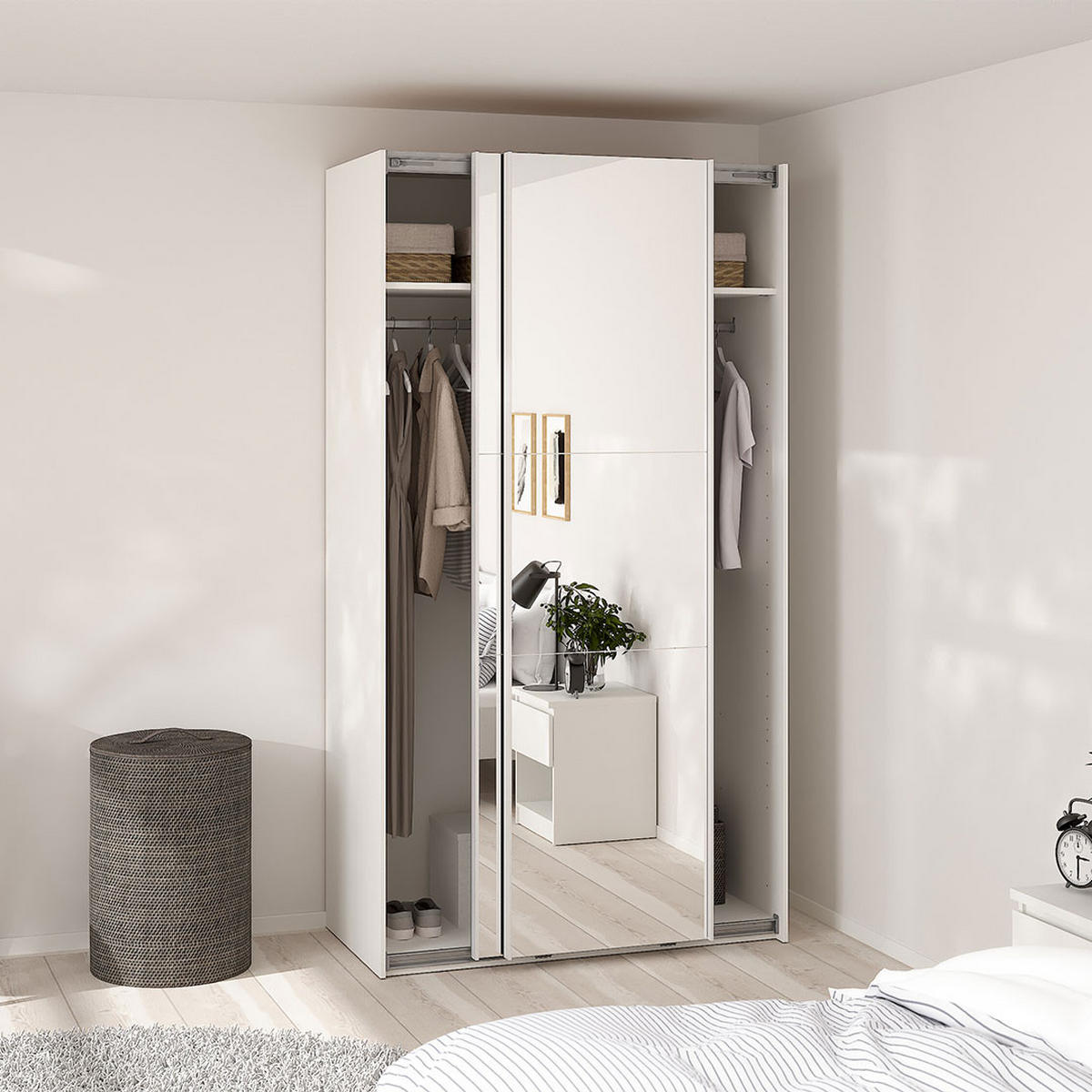 SCHIEBETÜRENSCHRANK, Como, Weiß, Holzwerkstoff, 119 x 67 x 221 cm - Weiß, Holzwerkstoff (119/221/67cm) - ebuy24