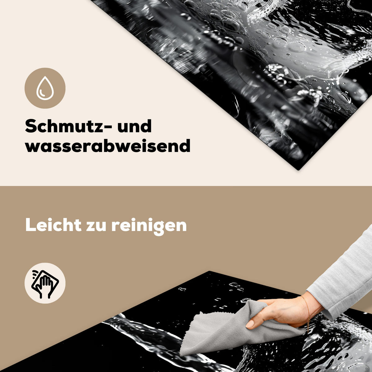 HERDABDECKPLATTE Wasser - Spritzwasser - Schwarz Induktionsmatte 78x78 cm - Schwarz, Kunststoff (78/78/0.2cm) - MuchoWow