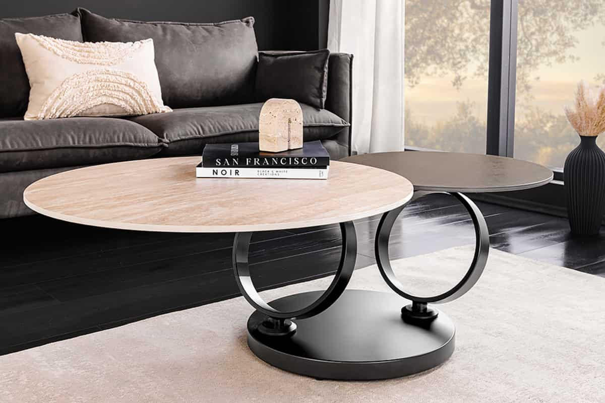 COUCHTISCH DANCING RINGS rund Natur, Braun, Bronze 80cm - Schwarz/Braun, Keramik/Metall (80/80/44cm) - riess-ambiente