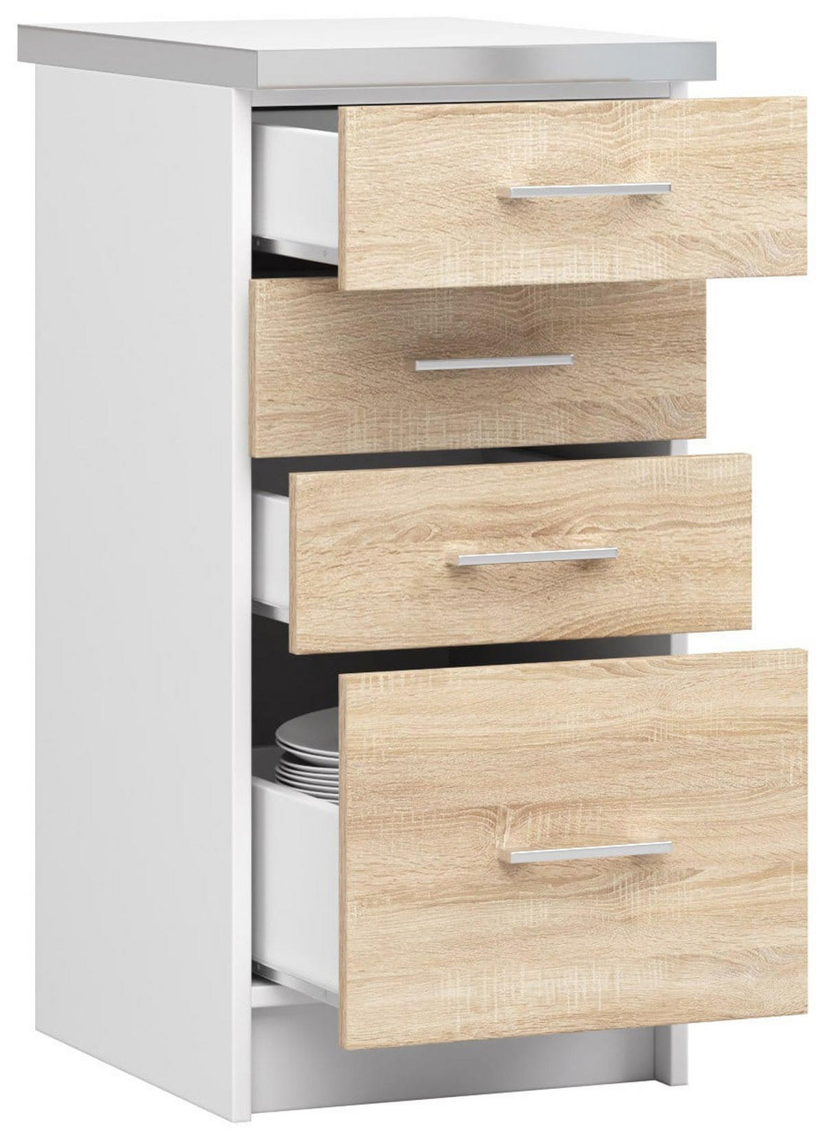 UNTERSCHRANK Weiß, Eiche Sonoma 82/40/44,5 - Weiß, Holzwerkstoff (40/82/44cm) - RAUMHIRSCH FURNITURE