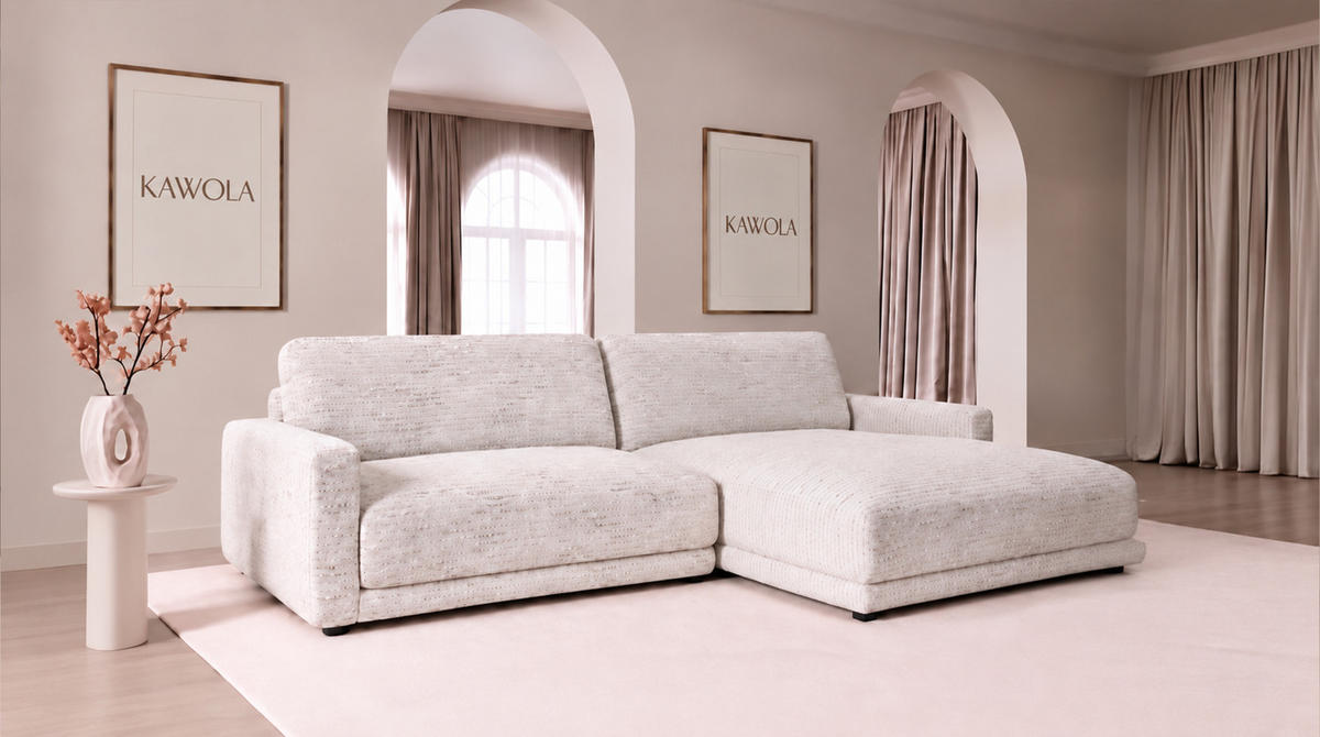 ECKSOFA MARLIN Cremeweiß Flachgewebe - Creme/Schwarz, Kunststoff/Textil (262/168cm) - KAWOLA