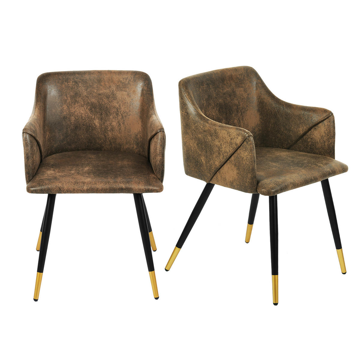 ARMLEHNSTUHL-SET 2 Stück in Samt Metallbeine - Braun, Holz/Textil (52/83/50cm) - Urban Meuble