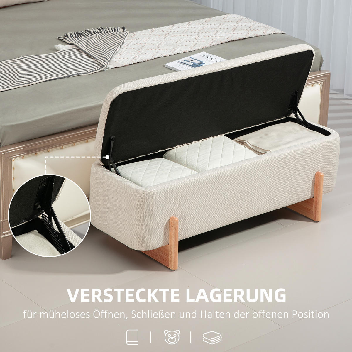 SITZBANK Polsterbank - Beige, Kunststoff (44/44.5/111cm) - HOMCOM