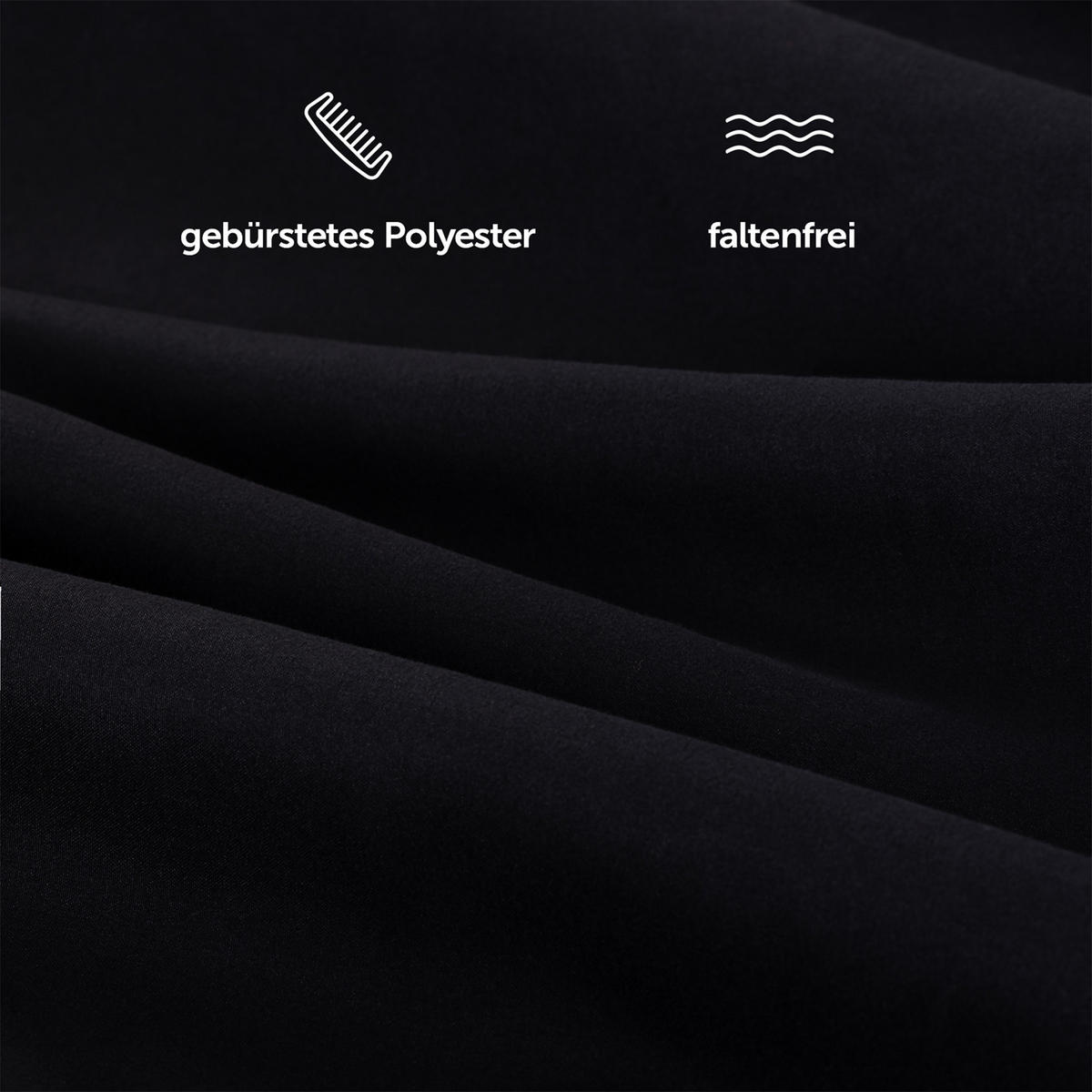 BETTLAKEN 3er Set - Spannbettlaken 180x200x30cm 2X Kissenbezug 50x80cm - Black - Schwarz, Textil (180/200cm)