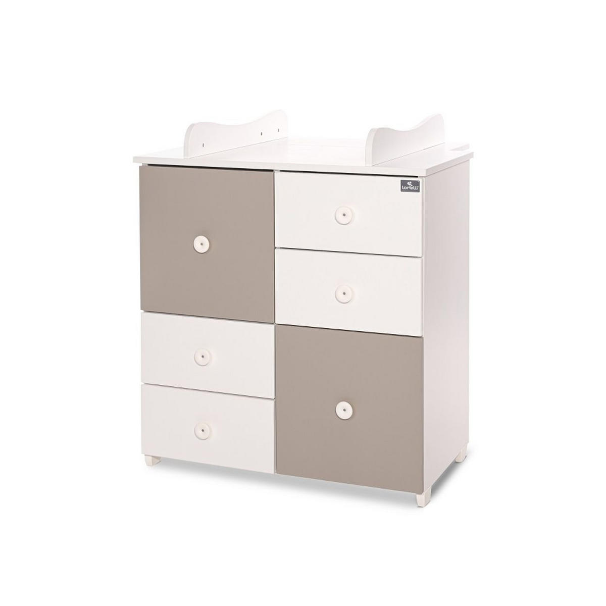 KOMMODE Cupboard dunkelbraun weiß 83 x 71 cm, 4 Schubladen, 2 Türen, Regalboden, Wickelplatz, umbaubar - Braun, Holzwerkstoff (71/96/83cm) - Lorelli