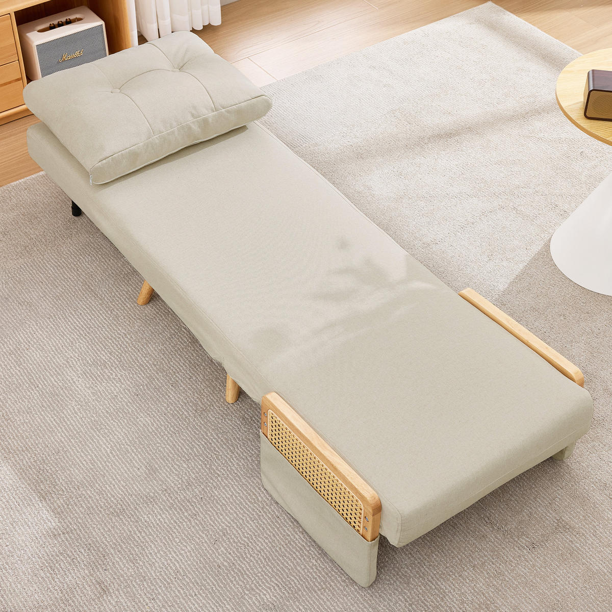 SESSEL Leinen Beige mit Schlaffunktion - Beige, Holz/Holzwerkstoff (67.5/86.5/73cm) - WISHDOR