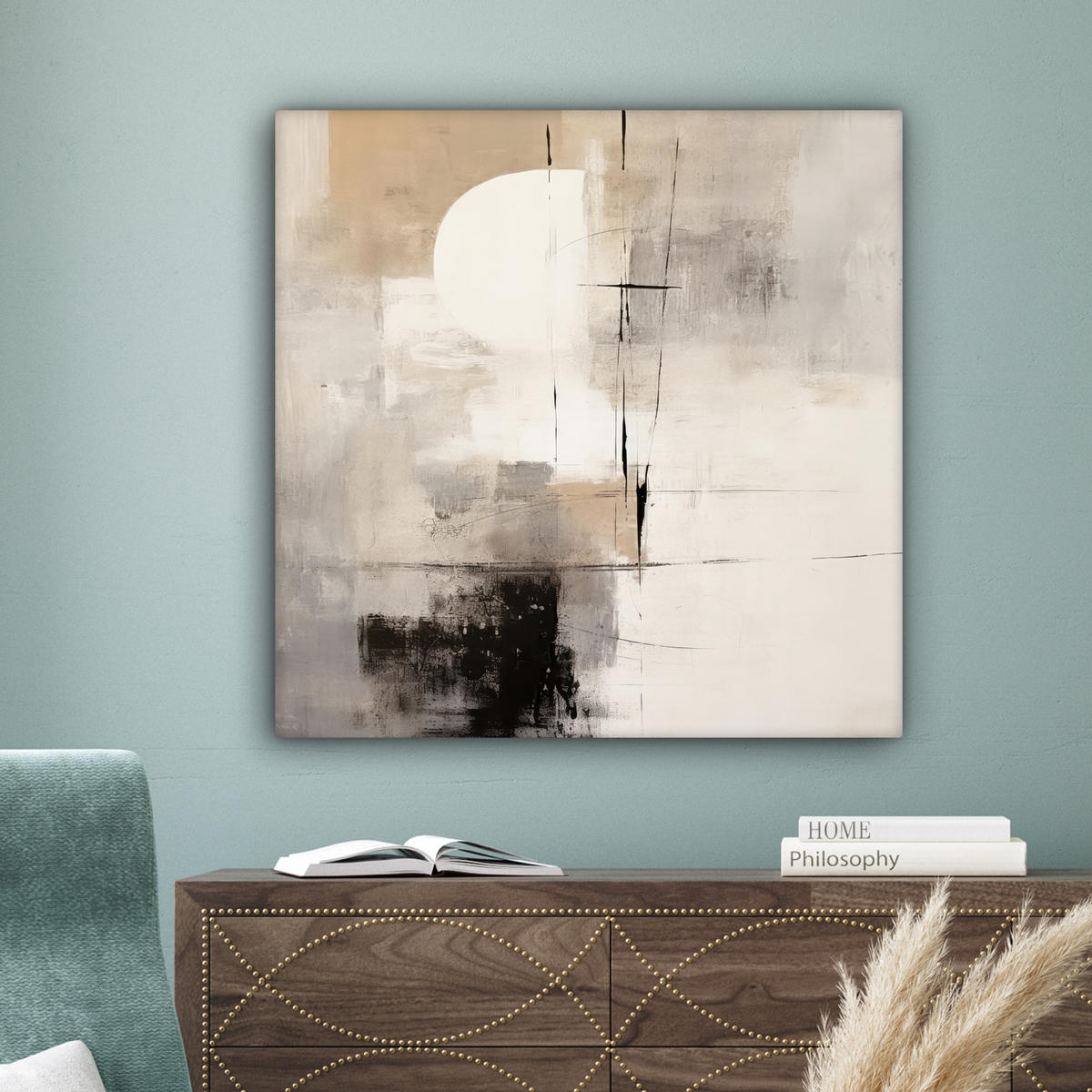 LEINWANDBILD Abstrakt - Kunst - Grau Deko Groß 90x90 cm - Hellgrau, Textil (90/90cm) - MuchoWow