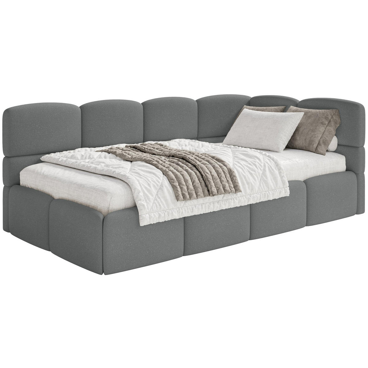 JUGENDBETT Cloudy Dunkelgrau 120 cm, Chenille - Dunkelgrau/Schwarz, Kunststoff/Textil (120/200cm) - Selsey