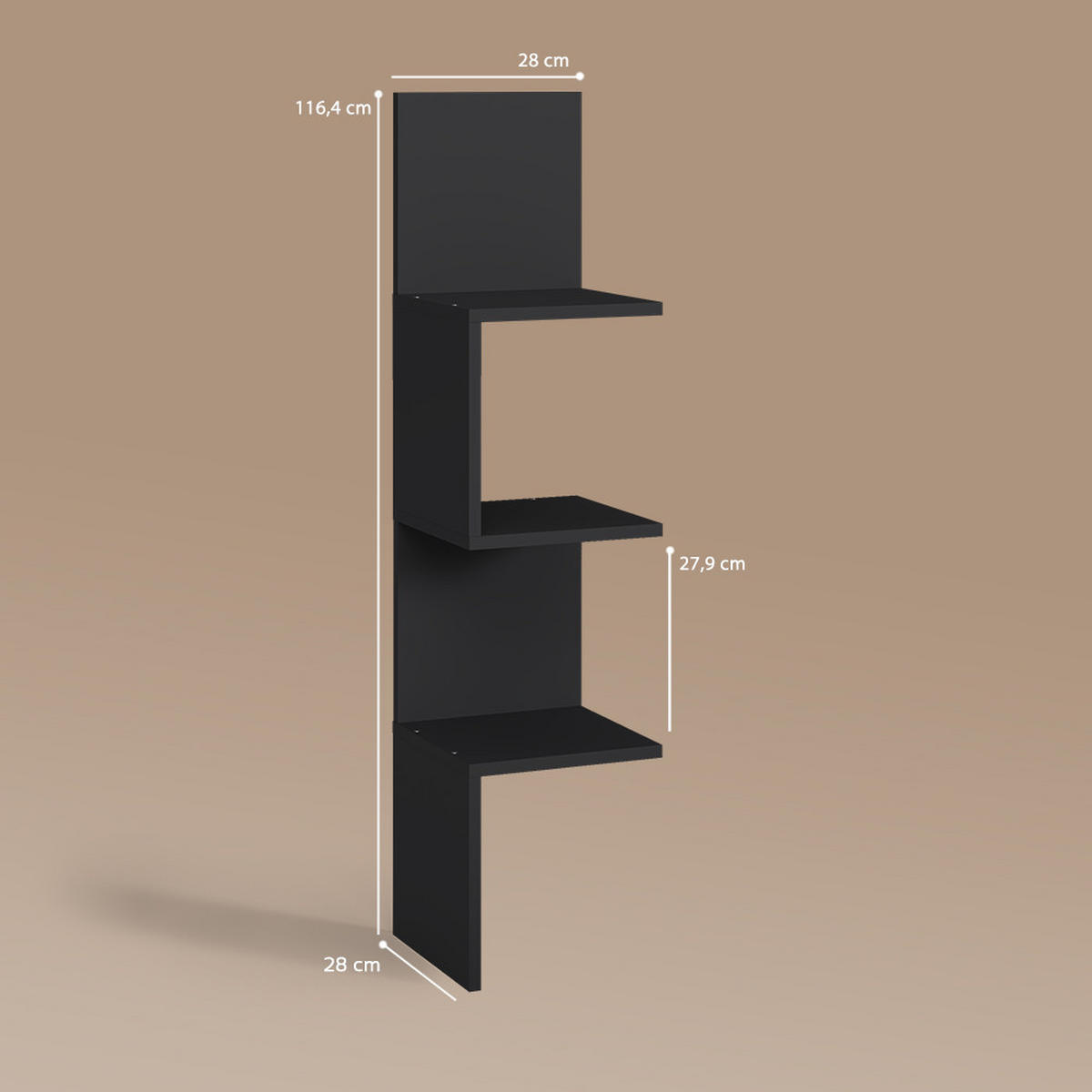 ECKREGAL Vesuvio Schwarz 28 x 116.4 cm - Schwarz, Holzwerkstoff (28/116.4/28cm) - Livinity®