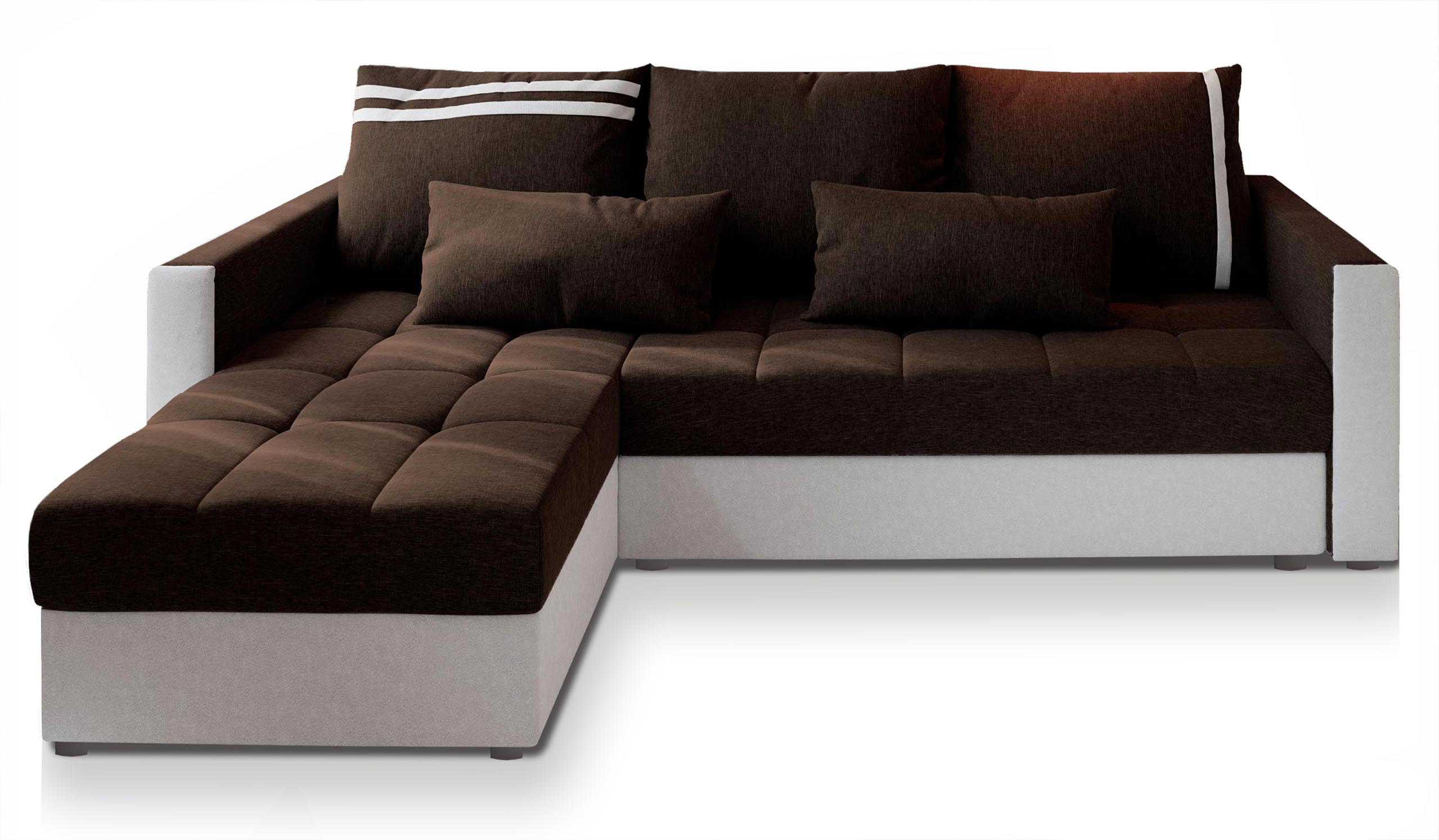 ECKSOFA KOS PIK Braun Dünner Stoff mit Schlaffunktion - Braun/Weiß, Holz (220/140cm) - MASSENO