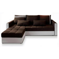 ECKSOFA KOS PIK Braun Dünner Stoff mit Schlaffunktion - Braun/Weiß, Holz (220/140cm) - MASSENO
